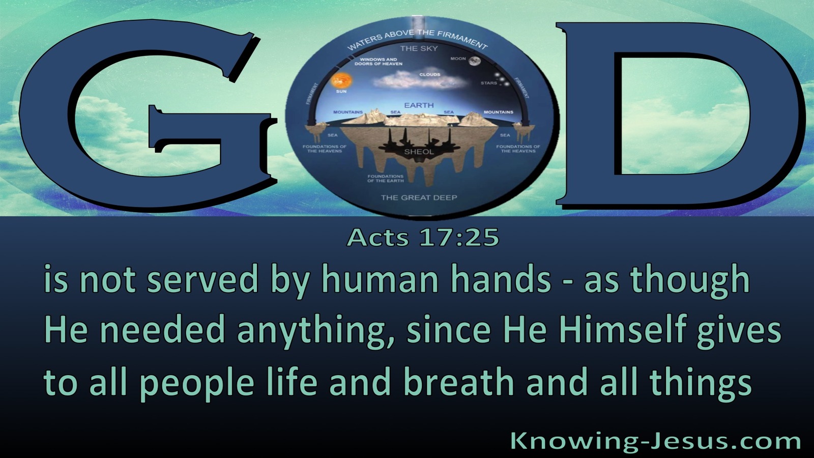 Acts 17:25 God Is Not Served By Human Hands (aqua)